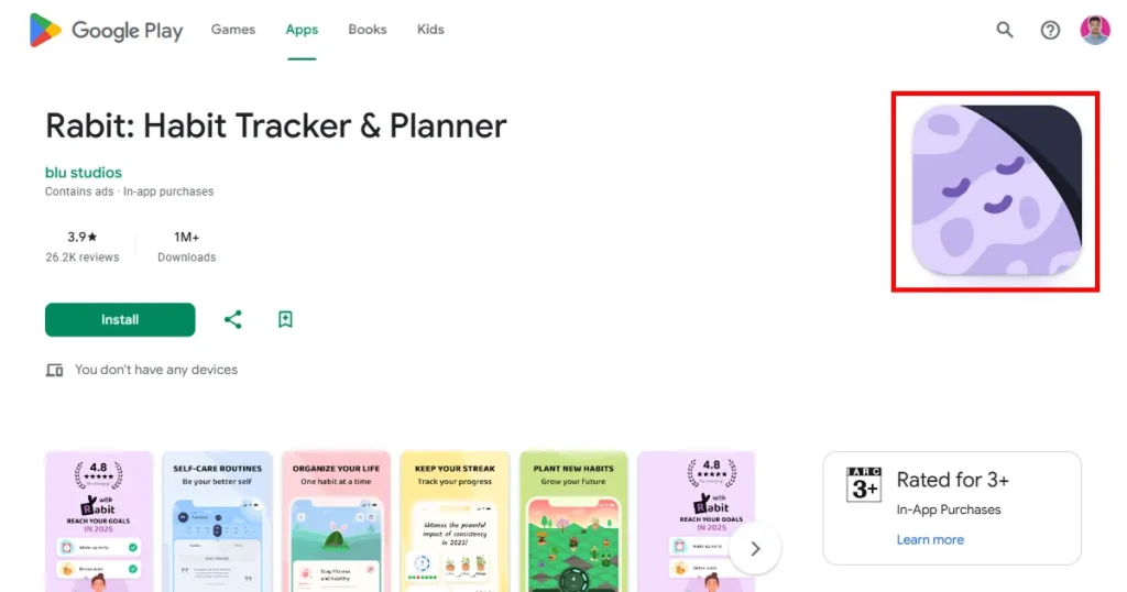 Rabbit Habit Tracker Play Store listing