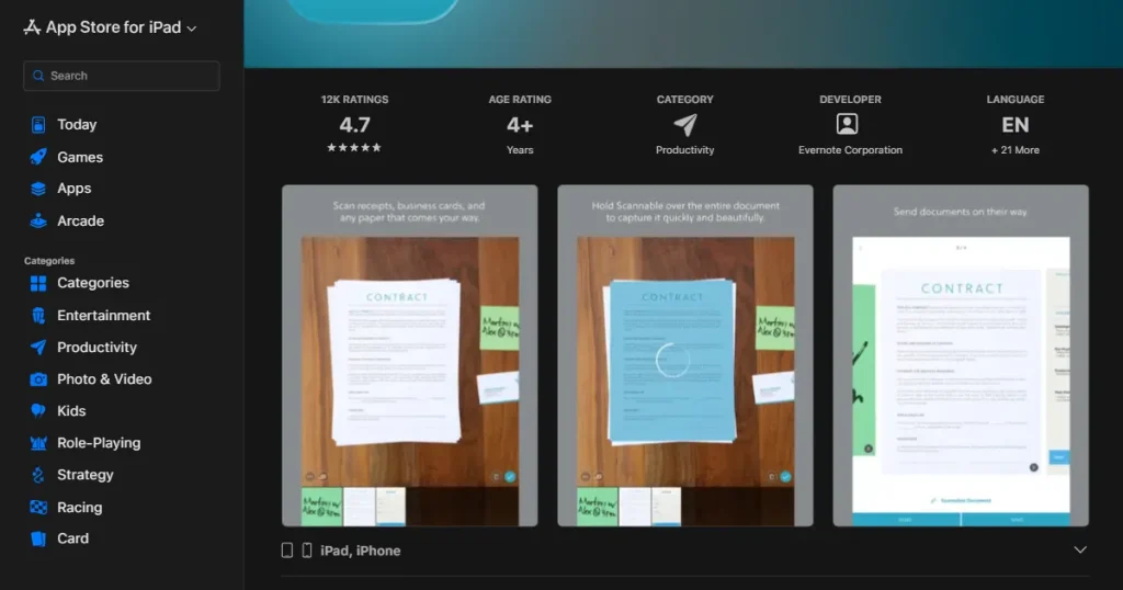 Evernote iPad app screenshots