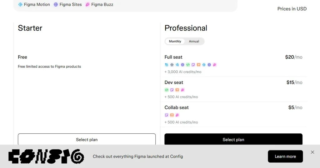 Figma pricing page