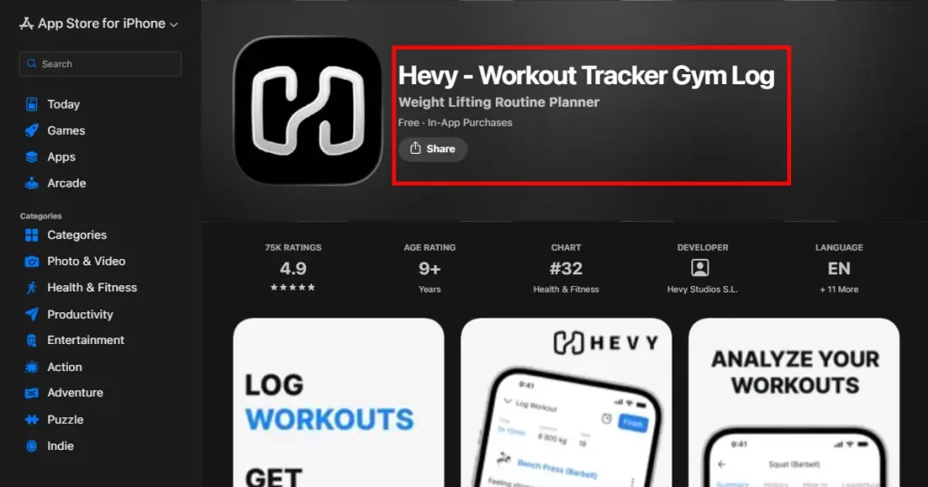 Hevy App Store App Listing