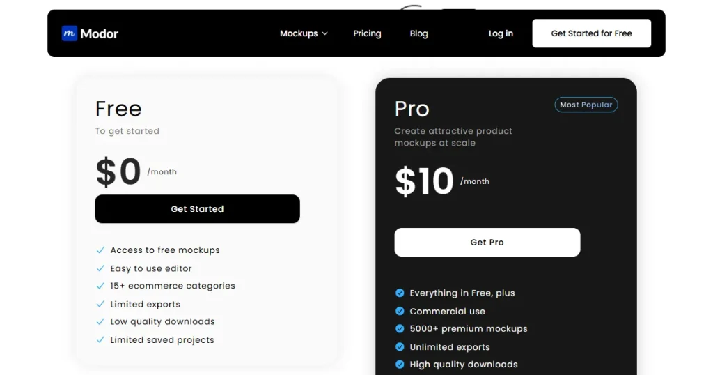 Modor pricing page
