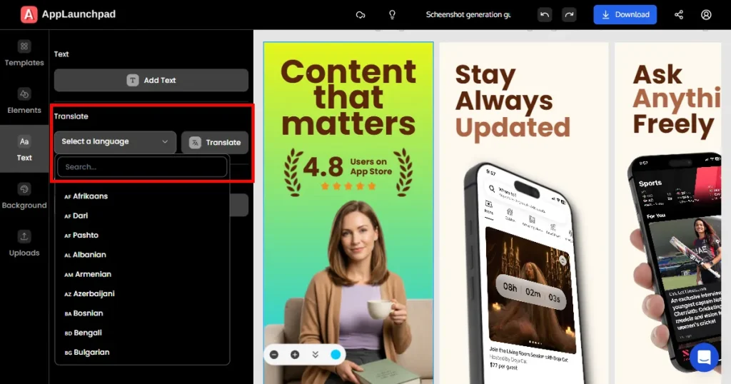 Translating text in AppLaunchpad