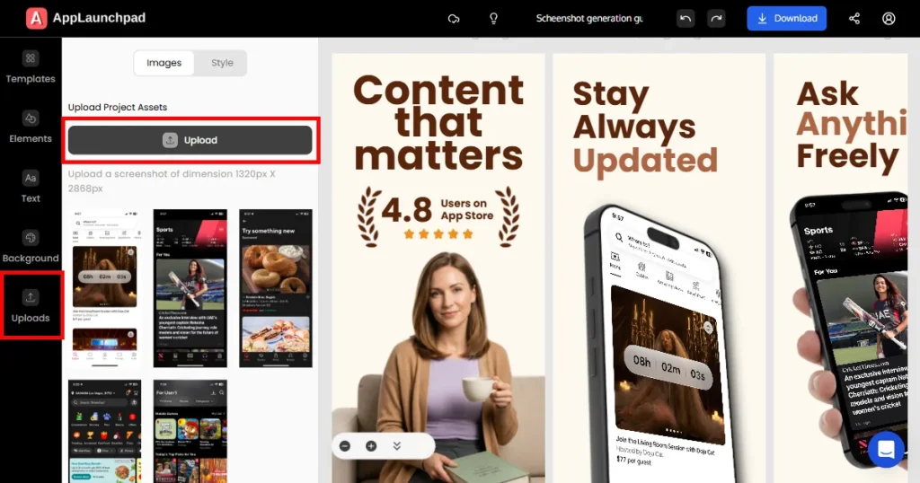 Uploading app screenshots in AppLaunchpad