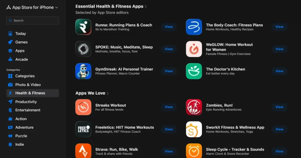 Apple App Store app listings