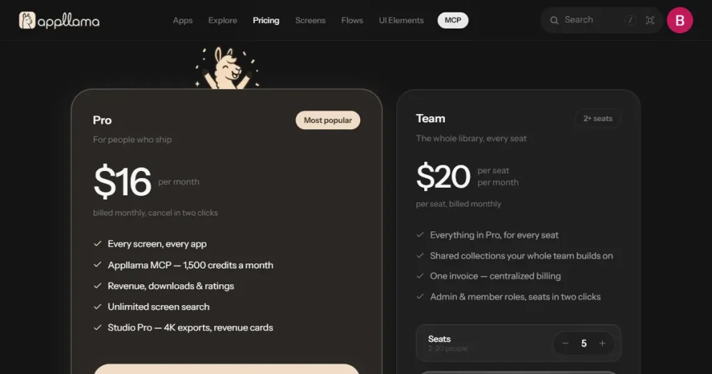 Appllama pricing page