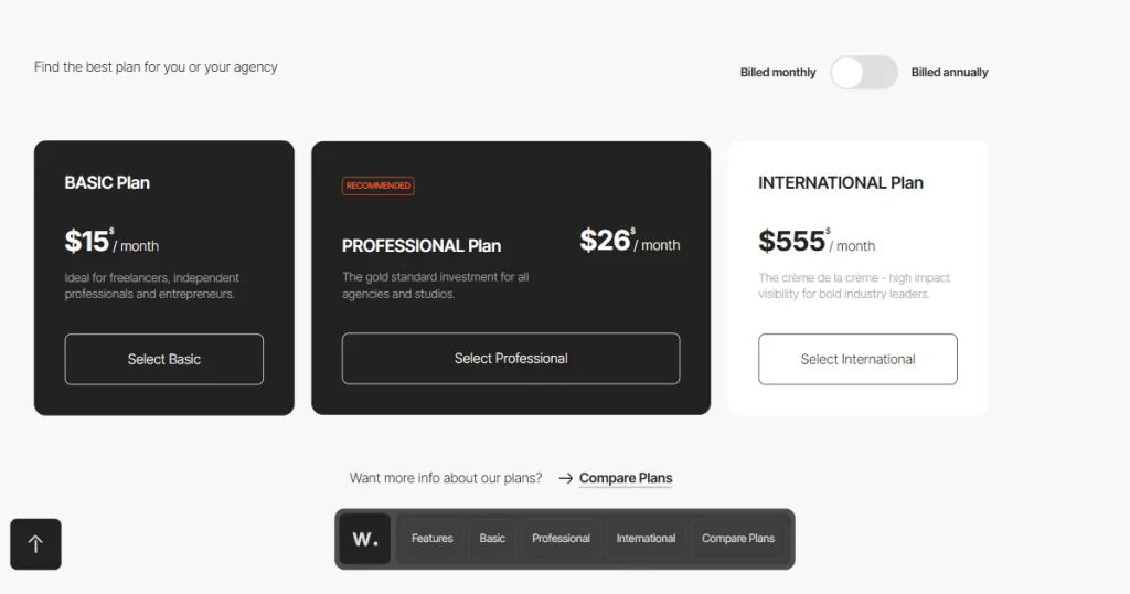 Awwwards pricing page