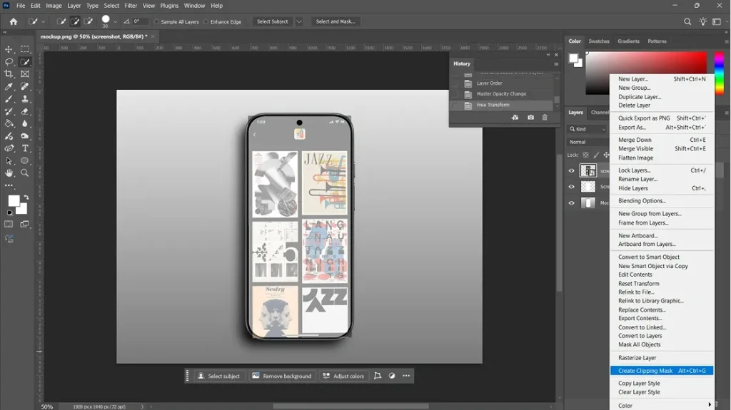 Clipping the screenshot