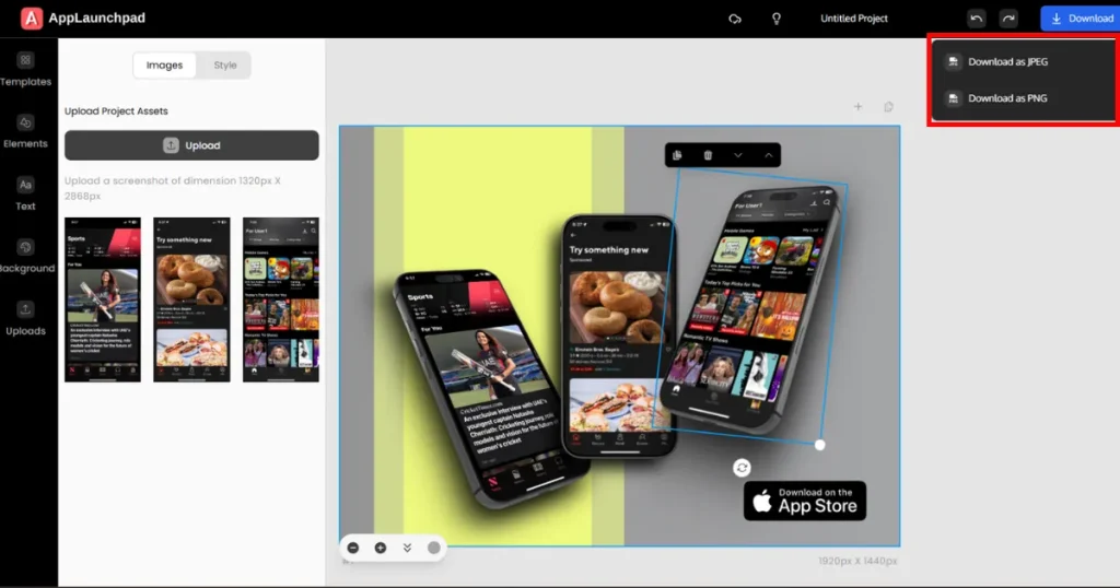 Exporting Android mockups from AppLaunchpad