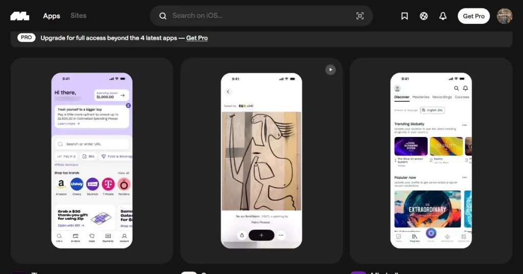 Mobbin homepage