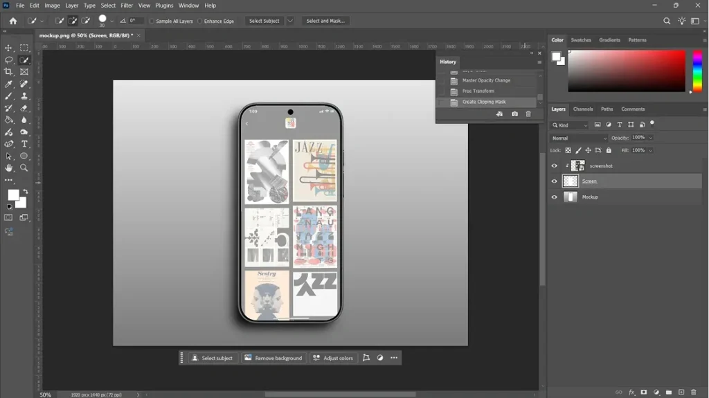 Placing the clipped screenshot in Photoshop