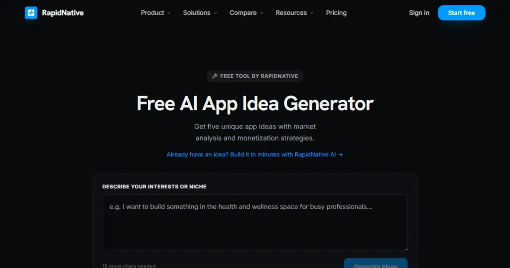 RapidNative app idea generator tool