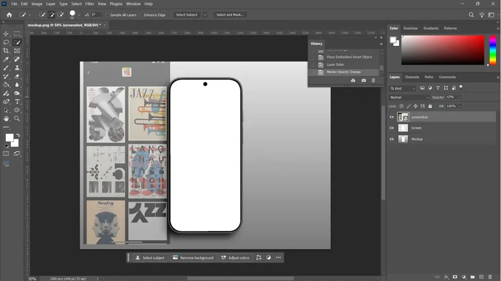 Reducing the screenshot opacity
