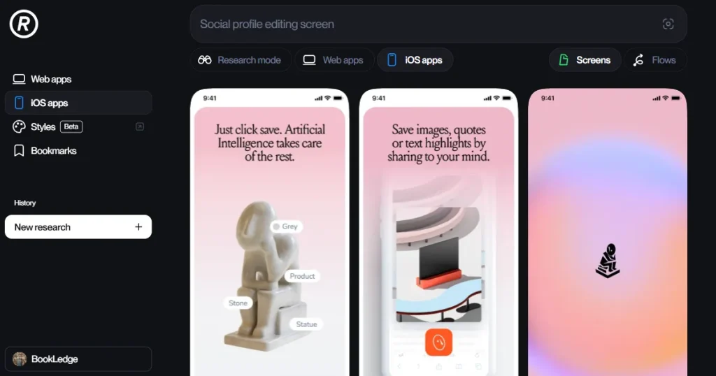 Refero app screens library