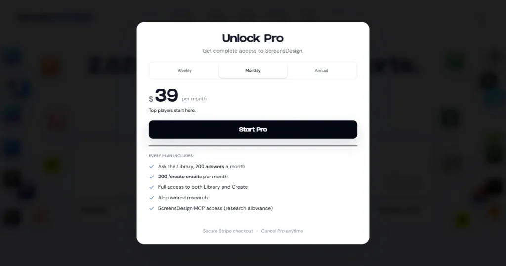 Screensdesign pricing page