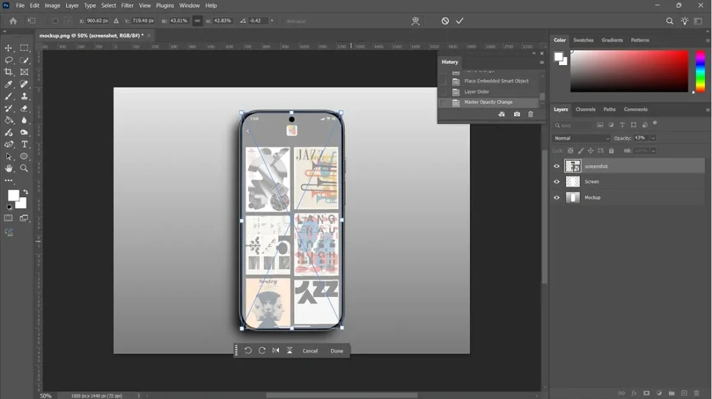 Screenshot placed inside the device screen