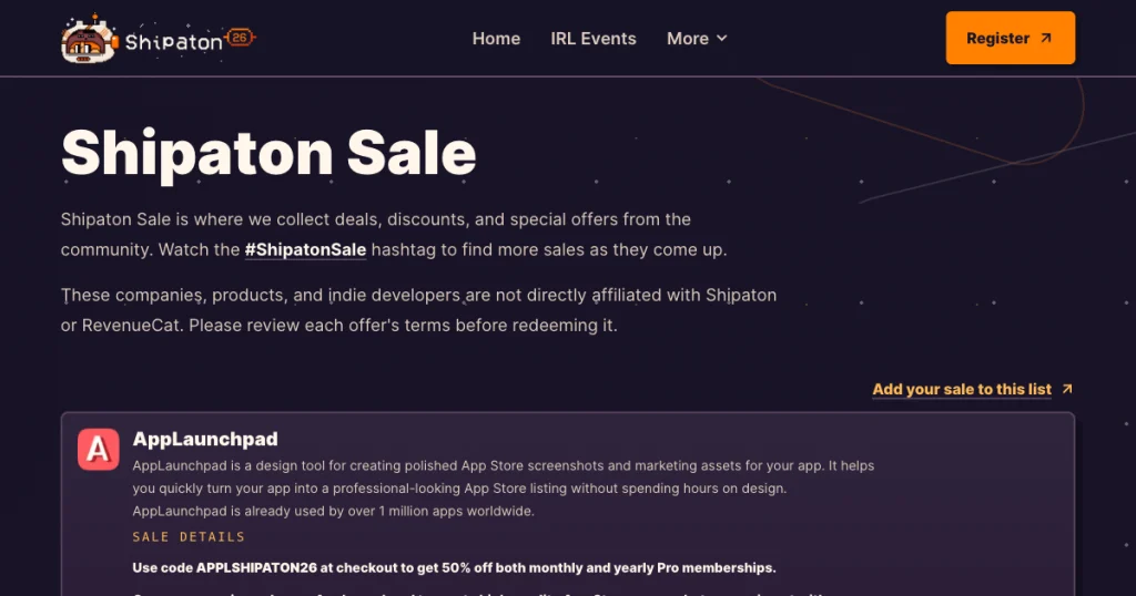 Shipaton Sale page
