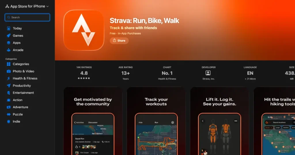 Strava app icon and screenshots