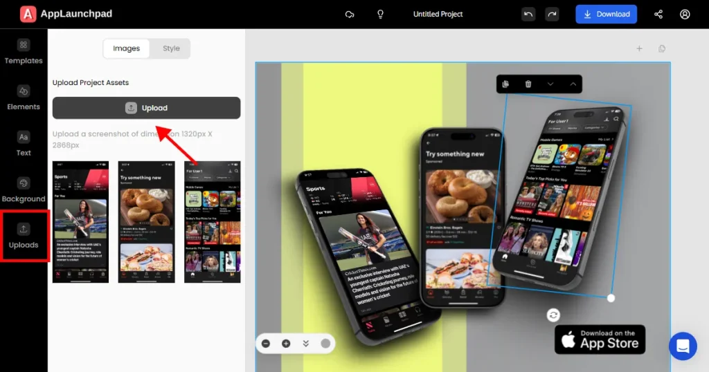 Uploading app UI screenshots