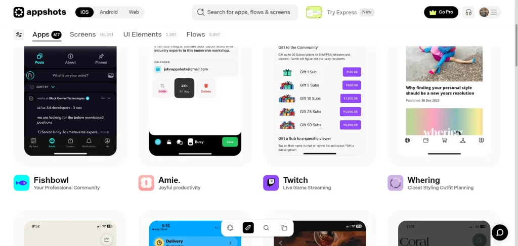 Appshots iOS apps page