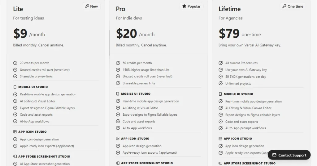 Appthetics pricing page
