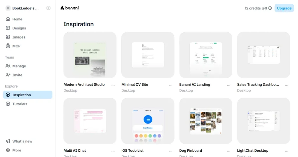 Banani app inspiration page