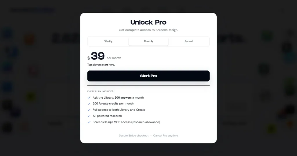 Screensdesign pricing page